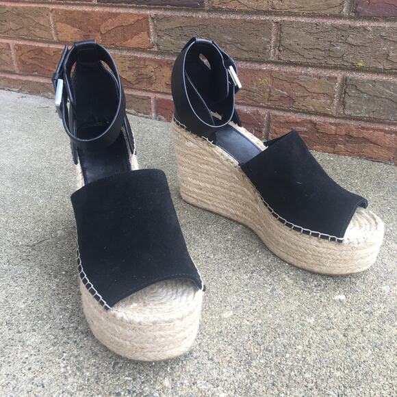 New Marc Fisher Adalyn Black suede espadrille wedge platform shoe size 10 - Picture 7 of 7
